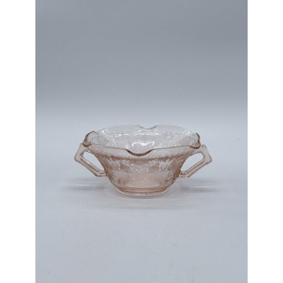 Vintage Hazel Atlas Florentine Poppy Pink Depression Glass Double Handle Bowl 6" - Picture 4 of 8
